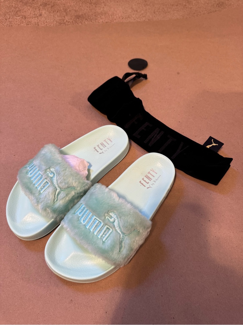 Puma Fenty Mint Green Fuzzy Slide Sandals